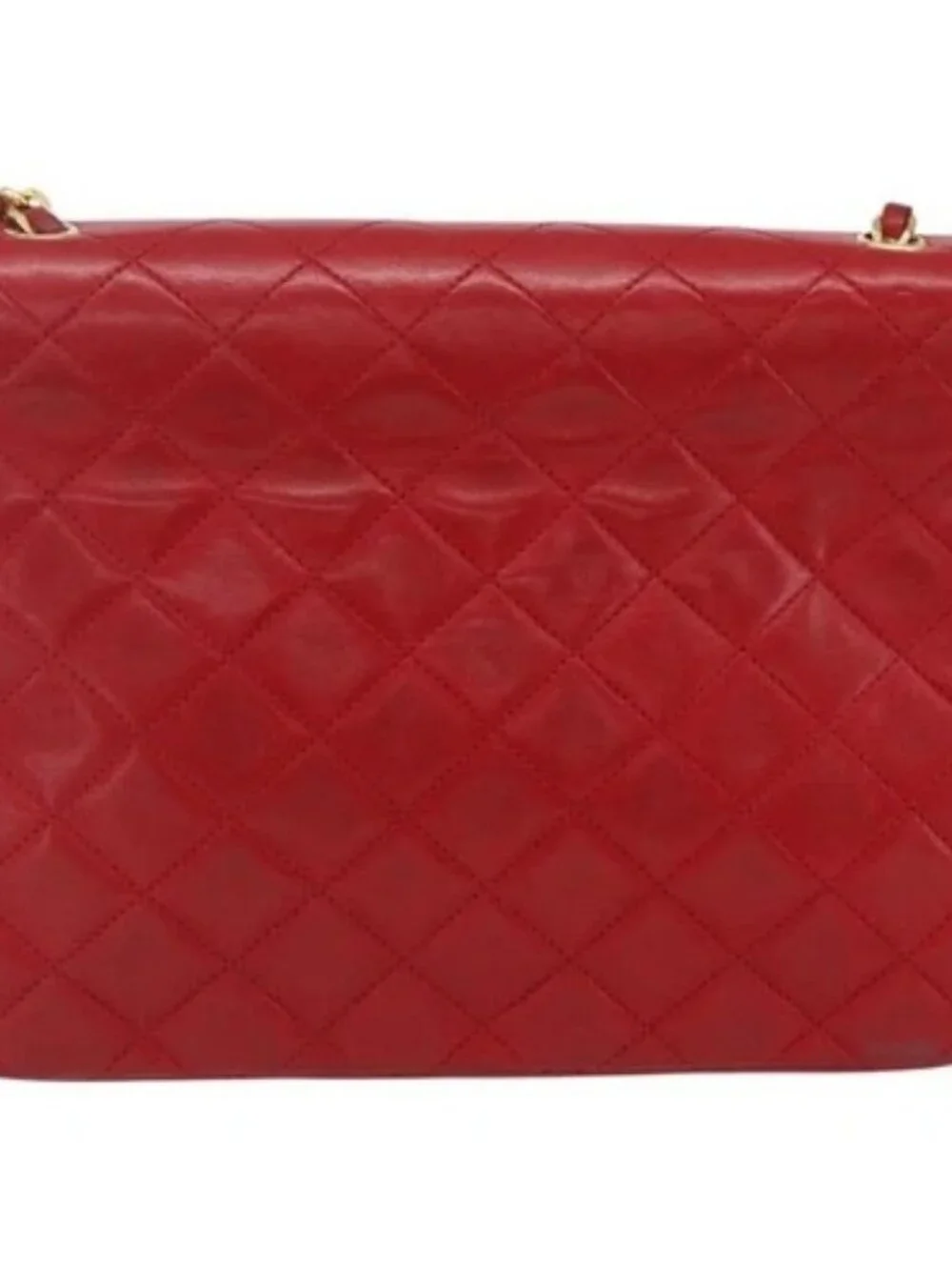 CHANEL Matelasse Chain Shoulder Bag Lamb Skin Gold Red CC Auth 162544